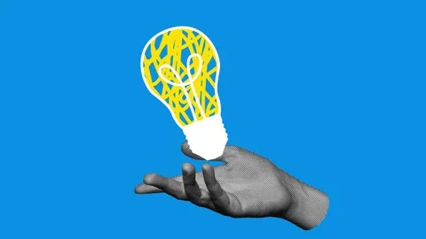 Halftone Hand Holding Floating Scribble Light Bulb Loop Animation Stock Footage 339504751