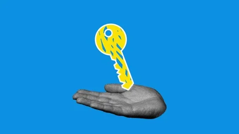 Halftone Hand Holding Floating Scribble Key Loop Animation Stock Footage 339873506