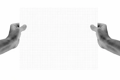 Halftone hand holding paper note. Modern retro image for mixed media design. Stock Photos