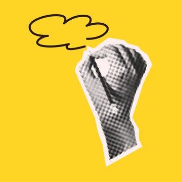 Halftone Hand Holding Pencil with Cloud Stock Illustration