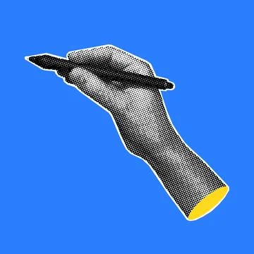 Halftone Hand Holding Stylus Digital Pen Blue Illustration Stock Illustration