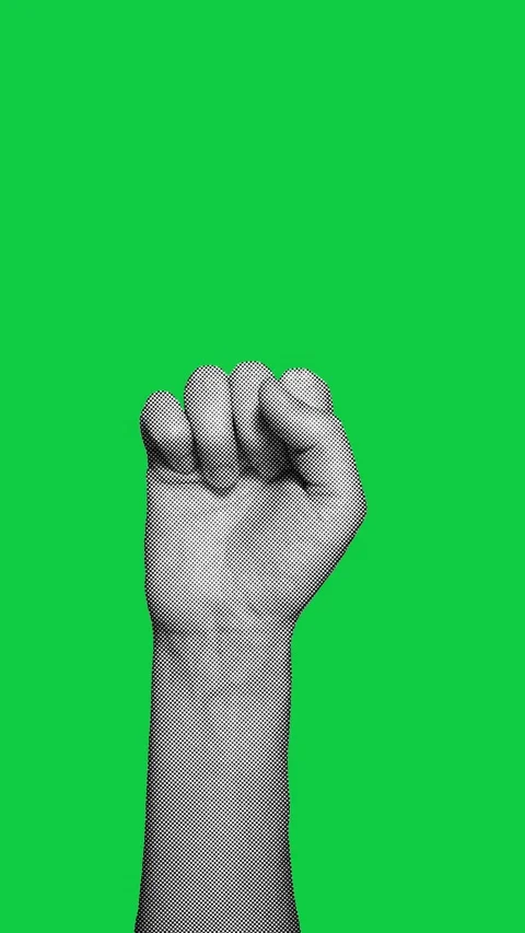 Halftone Hand Open Close Fist Palm Loop Vertical Animation Stock Footage 338239273