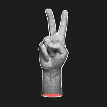 Halftone Hand Peace Victory Two Fingers Illustration Stock Illustration