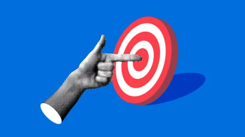 Halftone hand points to the center of target. Index finger pointing at darts Stock Footage 330285210