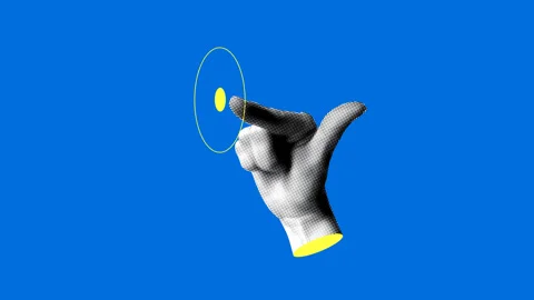 Halftone hand presses the button. Pointing hand gesture Stock Footage 331778538