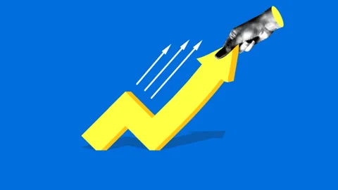Halftone hand pulls sales chart up. Business growth, financial success Stock Footage 331425276