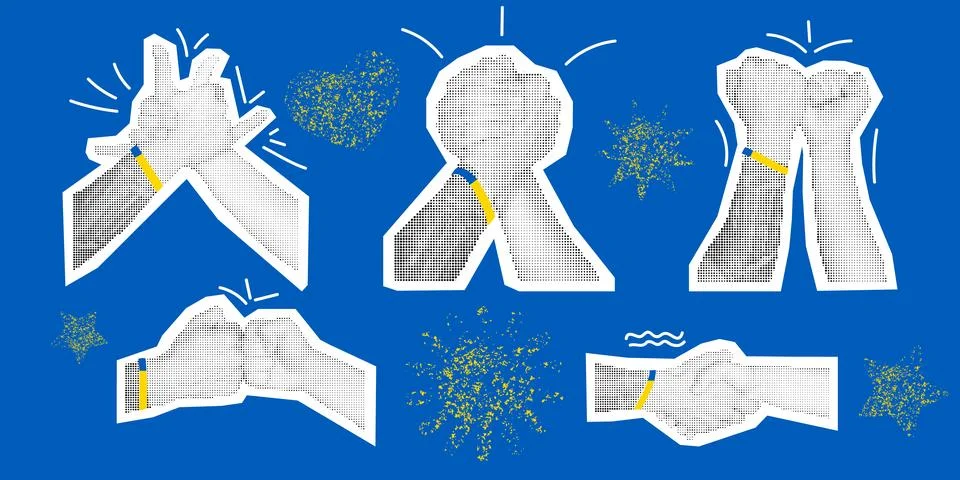 Halftone Hand Shake Collage Support Greeting Unity Stock Illustration