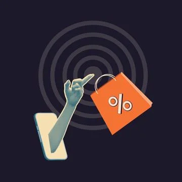 Halftone hand with shopping bag 스톡 일러스트