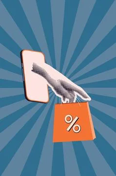 Halftone hand with shopping bag 스톡 일러스트