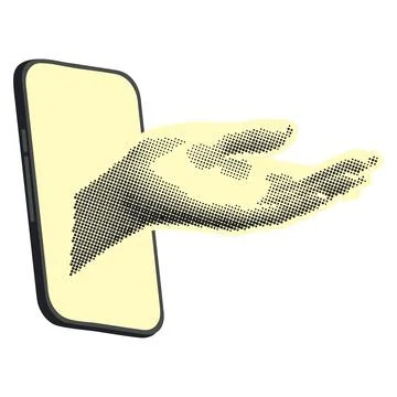 Halftone hand in the smartphone Stock Illustration
