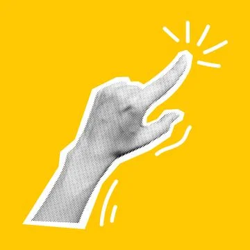 Halftone hand touching digital screen with index finger Stock Illustration