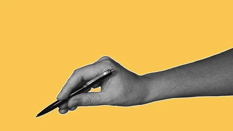 Halftone Hand Writing Pen Loop Animation Yellow Background Stock Footage 338239278
