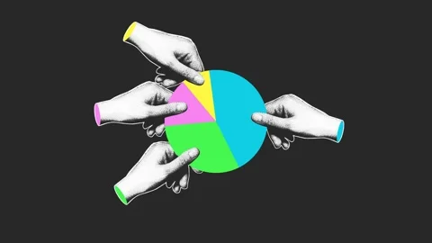 Halftone Hands Assembling Pie Chart Segments Loop Animation 스톡 동영상 345209551