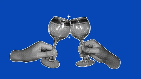 Halftone Hands Clinking Wine Glasses Cheers Loop Animation Video stock 337932500