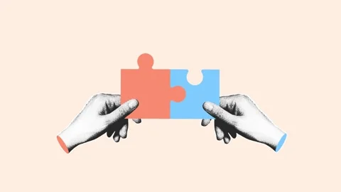 Halftone Hands Connecting Puzzle Pieces Loop Animation Beige Stock Footage 344861243