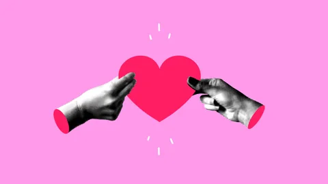 Halftone hands form a heart shaped puzzle. Valentines day Stock Footage 331633584