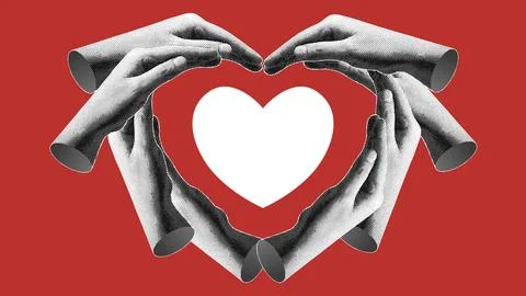 Halftone Hands Forming Heart Shape White Heart Illustration Stock Illustration