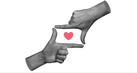 Halftone Hands Frame Beating Heart White Loop Animation Stock Footage 341870593