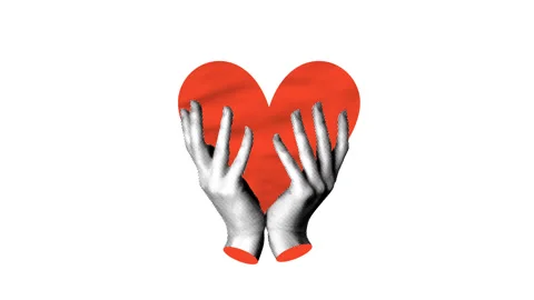Halftone hands holding beating heart on white background. Concept of love Stock Footage 329185505