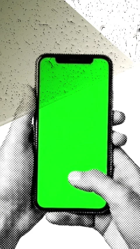 Halftone Hands Holding Green Screen Smartphone Loop Stock Footage 336863607