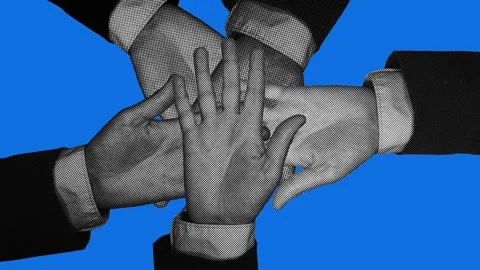 Halftone Hands Stacking Together Teamwork Animation Stock Footage 337965319