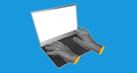 Halftone Hands Typing Laptop Blue Stop Motion Loop Animation Stock Footage 342057733