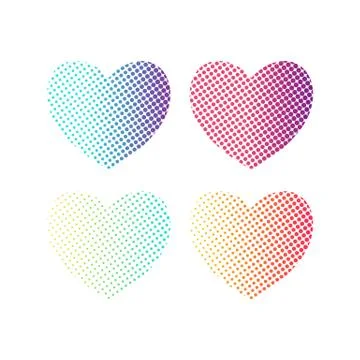 Halftone Hearts decorative elements set. Bright gradient Heart symbol on white Stock Illustration