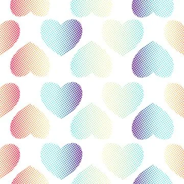 Halftone Hearts seamless pattern. Bright gradient Heart symbol on white backdrop Stock Illustration