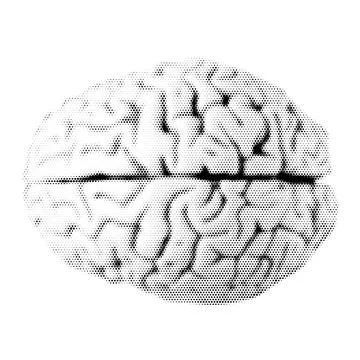 Halftone Human brain. Collage design element in trendy magazine style. Vect.. Illustrazione stock