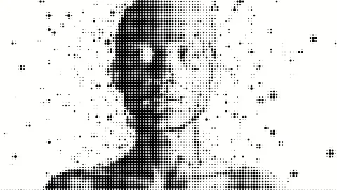 Halftone Human Face Dissolving Into Dots. Stock Footage 311123845