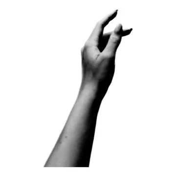 Halftone human hand. Collage design element in trendy magazine style. Retro.. 스톡 일러스트