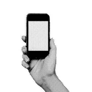 Halftone human hand with old smartphone. Vector illustration with palm holding Stock Illustration