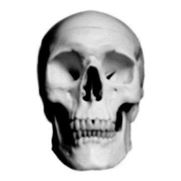 Halftone Human skull. Collage design element in trendy magazine style. Retr.. Stock Illustration