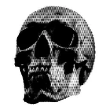 Halftone Human skull. Collage design element in trendy magazine style. Vector Illustrazione stock