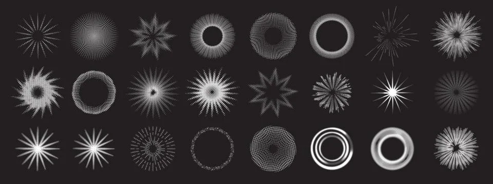 Halftone icon set, half tone funky shapes, vector gradient dot stars Illustrazione stock