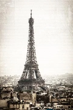 Halftone illustration of the Eiffel Tower in Paris Stock Illustration