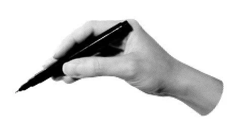Halftone image of hand holding a pen Illustrazione stock