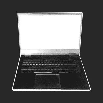 Halftone Laptop Blank Screen Dark Background Front View Illustration 스톡 일러스트