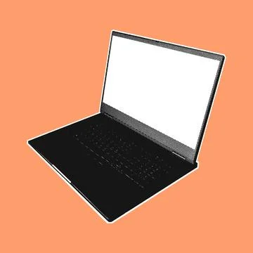 Halftone Laptop Blank Screen Orange Background Illustration Stock Illustration