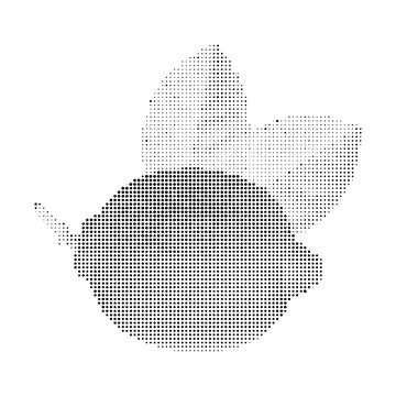 Halftone lemon fruit icon with leaves in black stippled dot pattern design. Stock Illustration