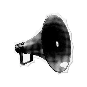 Halftone Loudspeaker elements for collage. Megaphone on paper scrap background イラスト素材