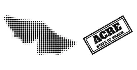 Halftone Map of Acre State and Scratched Framed Stamp Stock Illustration