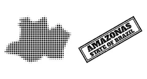 Halftone Map of Amazonas State and Scratched Framed Stamp Stock Illustration