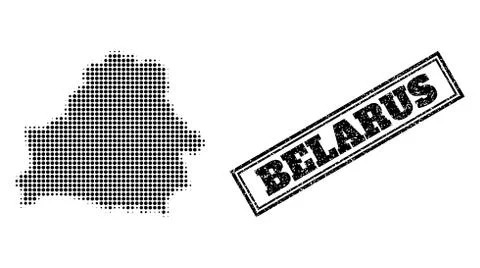 Halftone Map of Belarus and Scratched Framed Stamp Seal Stock Illustration