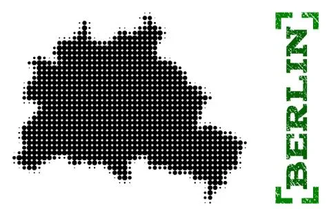 Halftone Map of Berlin City and Grunge Caption with Corners Stock Illustration
