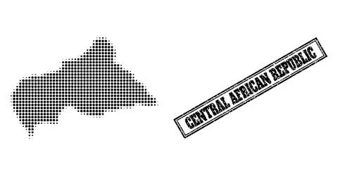 Halftone Map of Central African Republic and Unclean Framed Watermark Stock Illustration