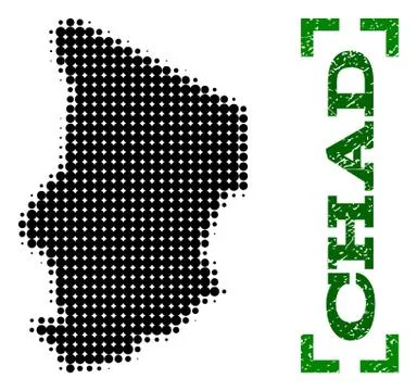 Halftone Map of Chad and Grunge Caption with Corners Stock Illustration