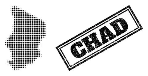 Halftone Map of Chad and Scratched Framed Seal Stock Illustration