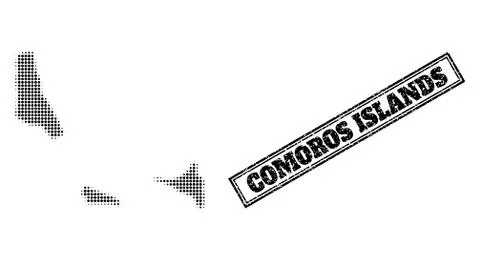 Halftone Map of Comoros Islands and Grunge Framed Stamp Stock Illustration