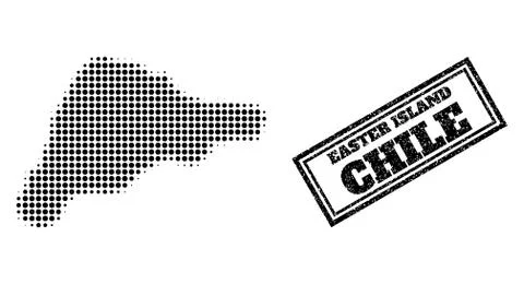 Halftone Map of Easter Island and Distress Framed Seal Stock Illustration